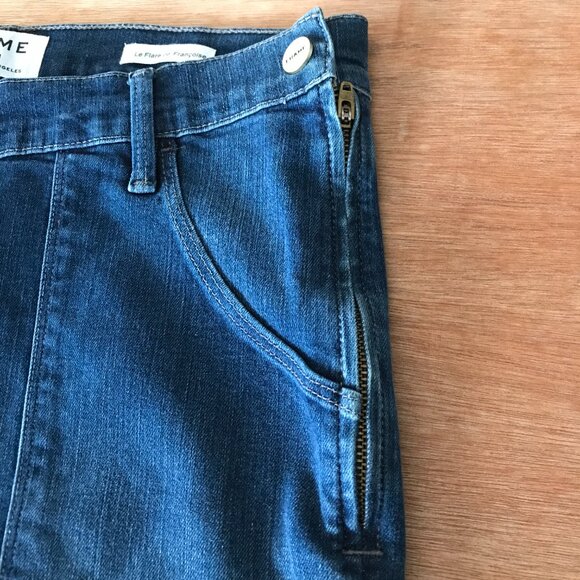 Frame Le Flare De Francoise Flare Jeans Women 32 Blue Mid Rise Raw Hem Preppy - Picture 12 of 15
